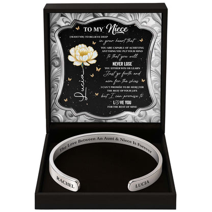 To My Niece, The Love Between An Aunt & Niece, Flower - Personalized Bracelet Cuff With Custom Message Card - NCE002_CUFB