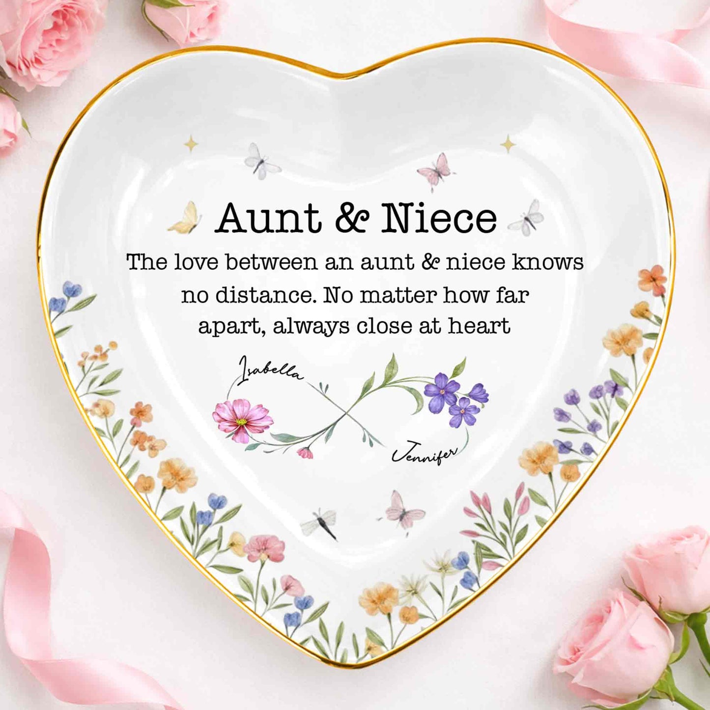 Aunt & Niece The Love Knows No Distance Floral Butterfly Infinity Heart