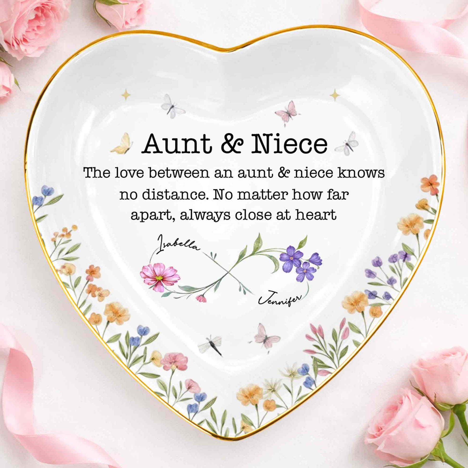 Aunt & Niece The Love Knows No Distance Floral Butterfly Infinity Heart