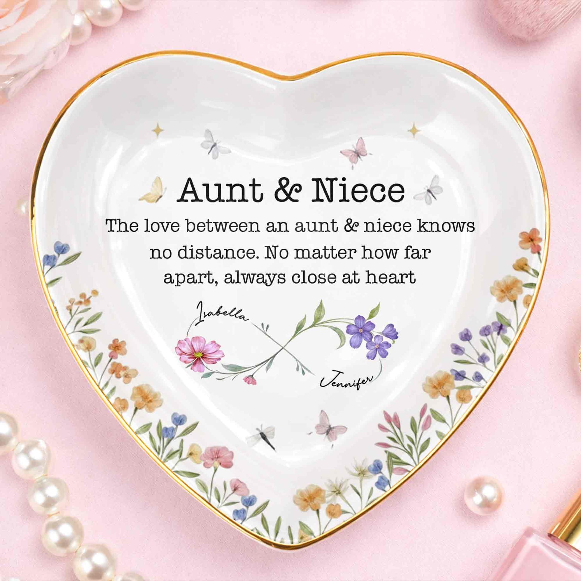 Aunt & Niece The Love Knows No Distance Floral Butterfly Infinity Heart