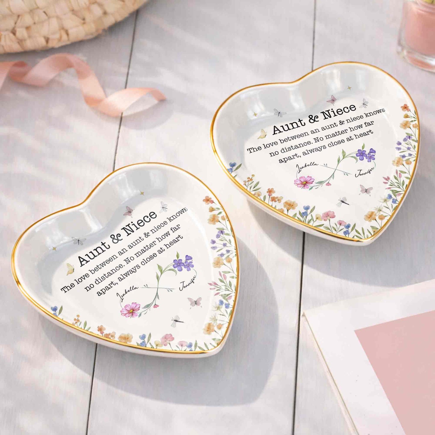 Aunt & Niece The Love Knows No Distance Floral Butterfly Infinity Heart