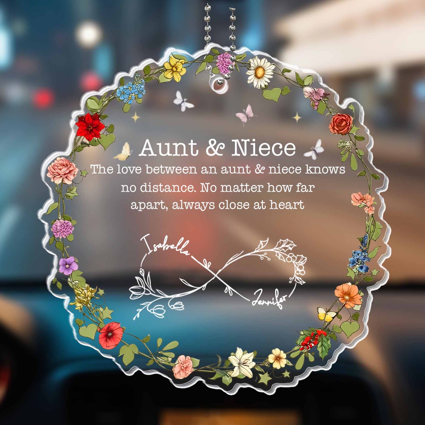 The Love Between An Aunt & Niece, Flowers & Heart Design