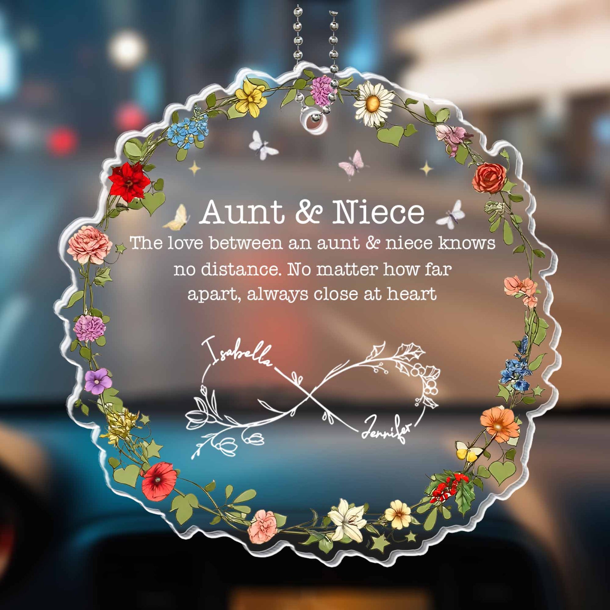 The Love Between An Aunt & Niece, Flowers & Heart Design