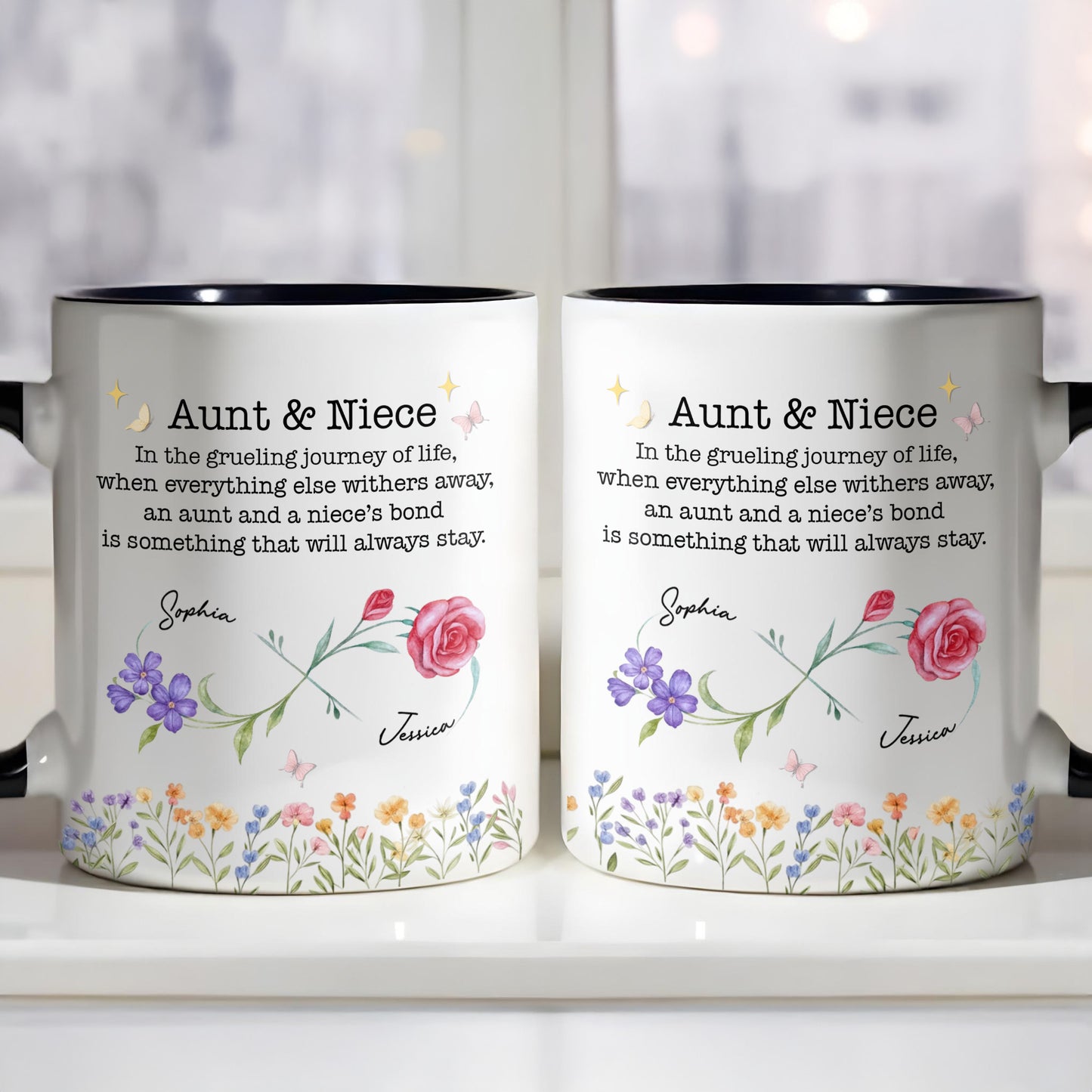 Aunt & Niece Everlasting Bond With Flowers And Butterfly