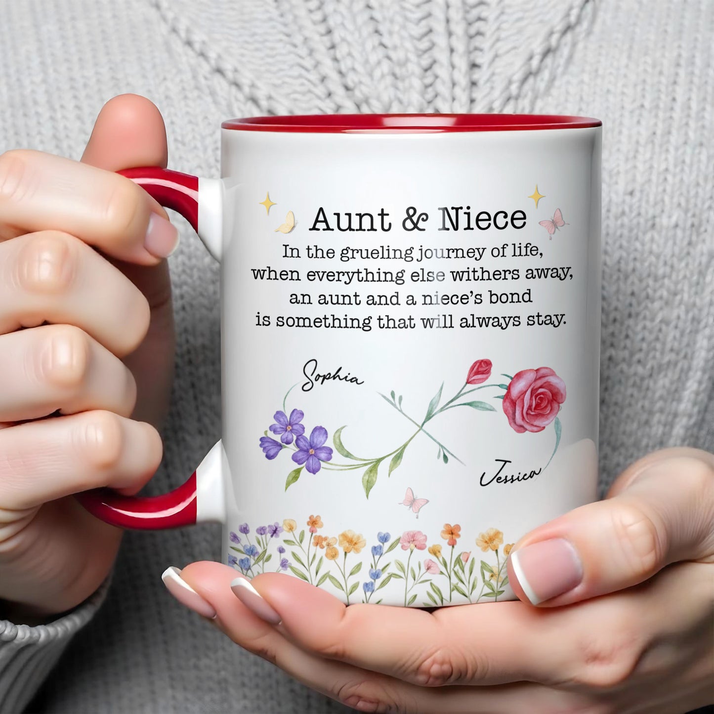Aunt & Niece Everlasting Bond With Flowers And Butterfly