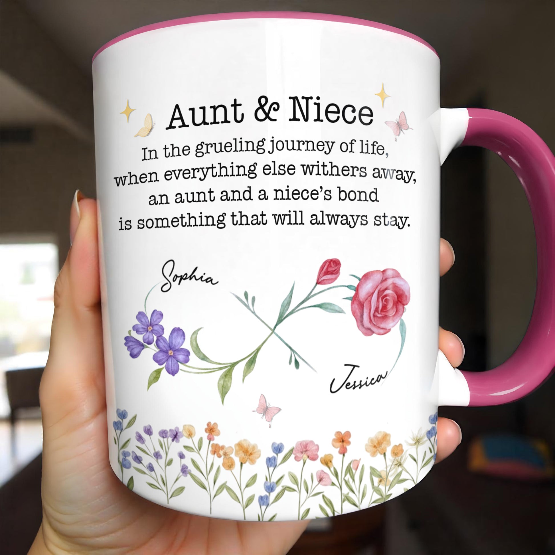 Aunt & Niece Everlasting Bond With Flowers And Butterfly