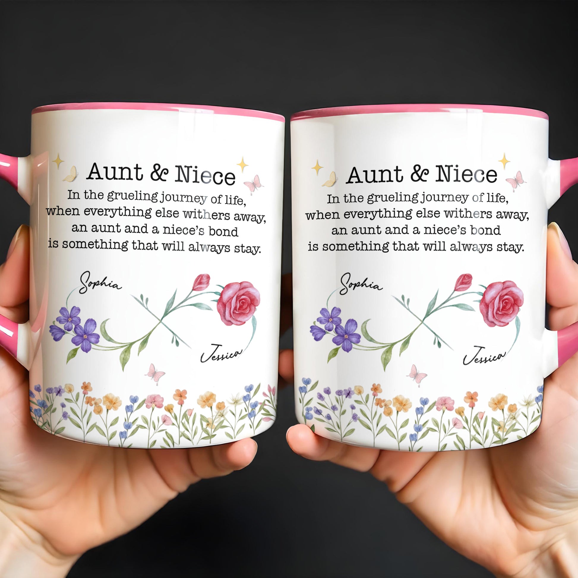 Aunt & Niece Everlasting Bond With Flowers And Butterfly