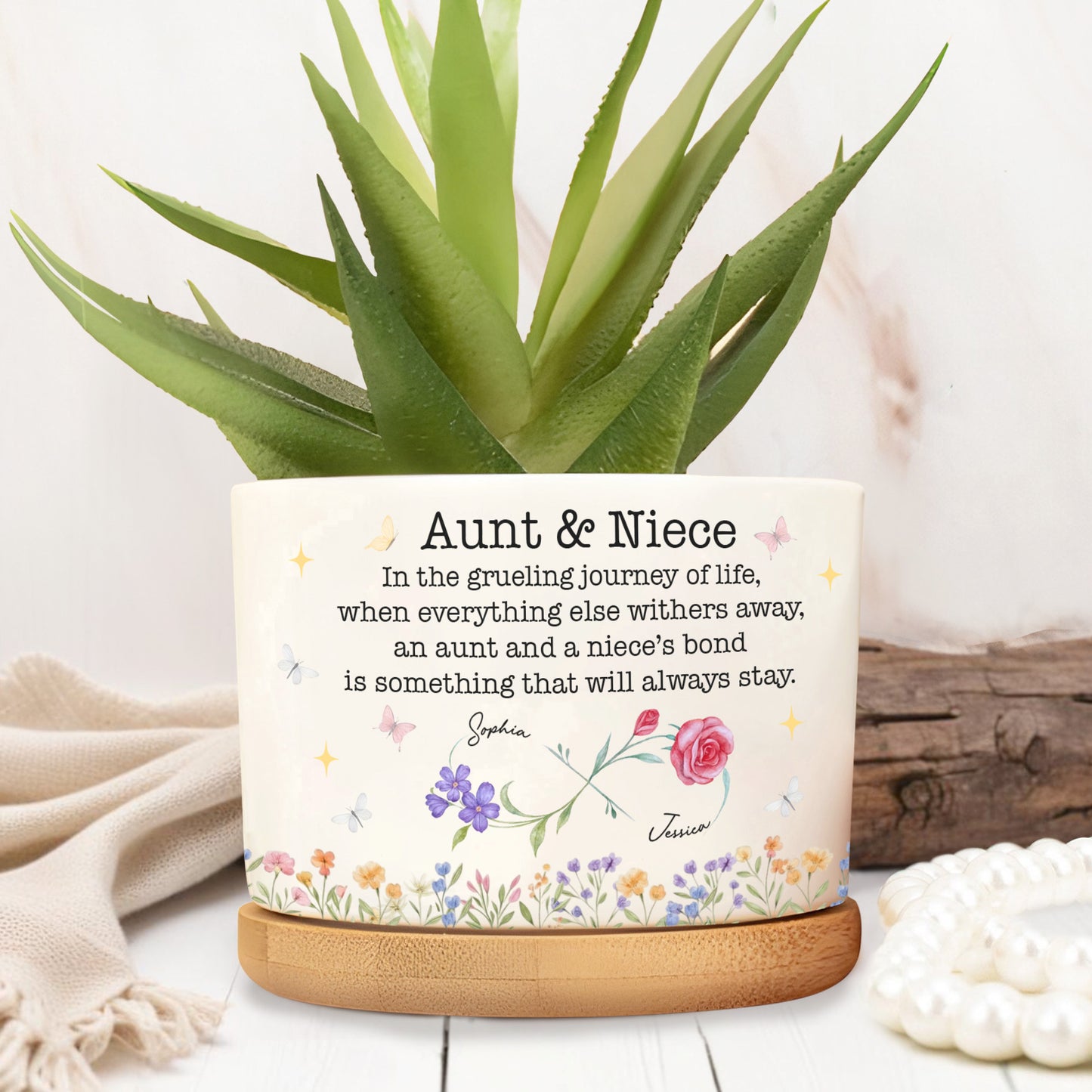 Aunt And Niece’s Bond, Flowers And Butterflies Design