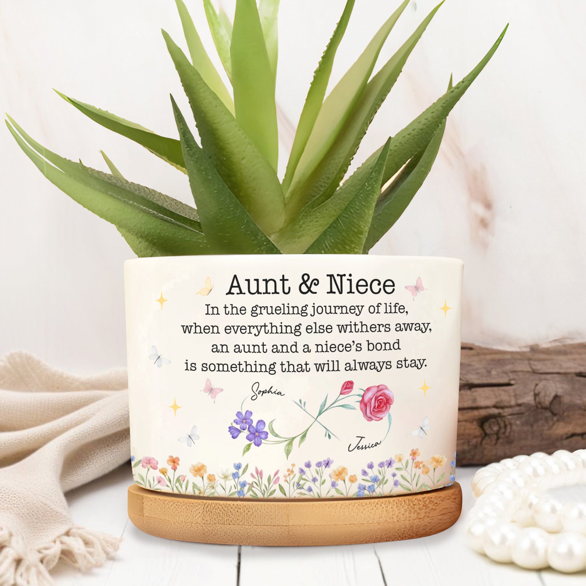 Aunt And Niece’s Bond, Flowers And Butterflies Design