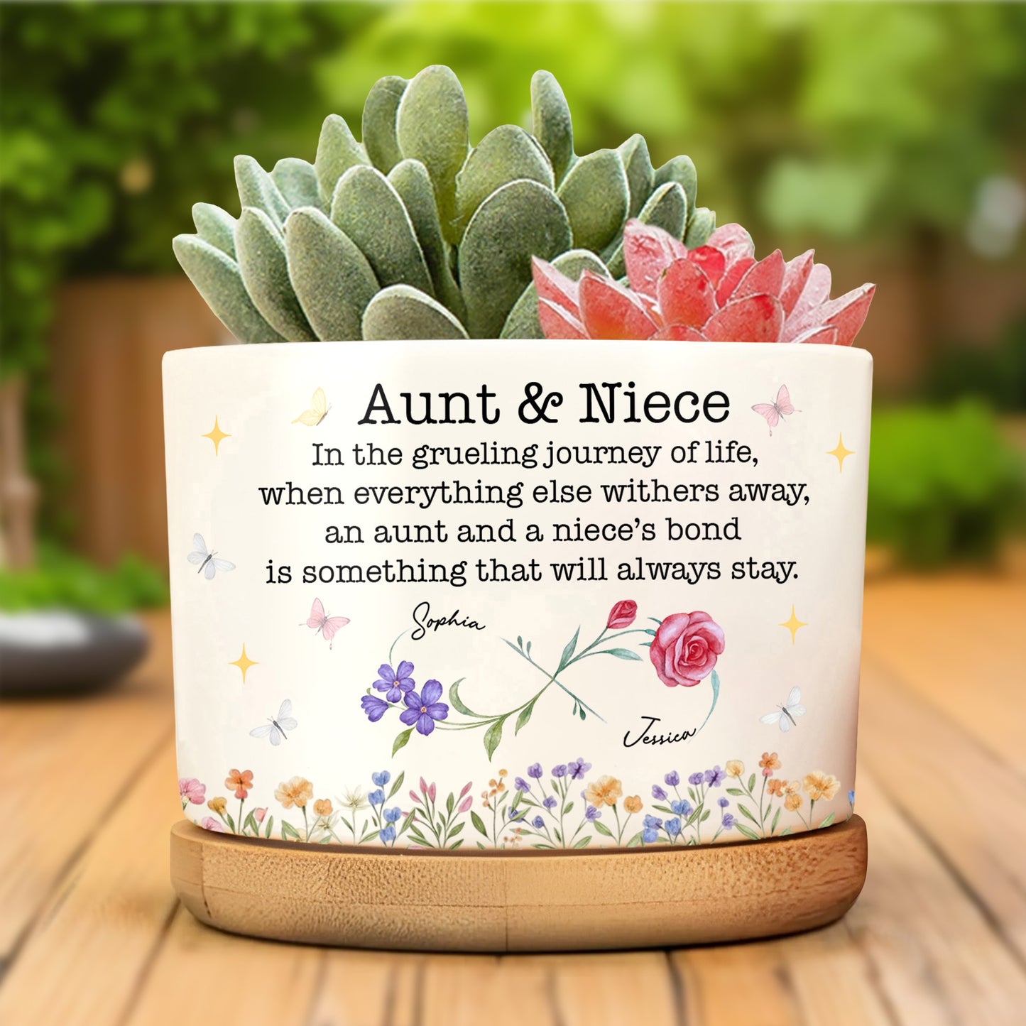Aunt And Niece’s Bond, Flowers And Butterflies Design