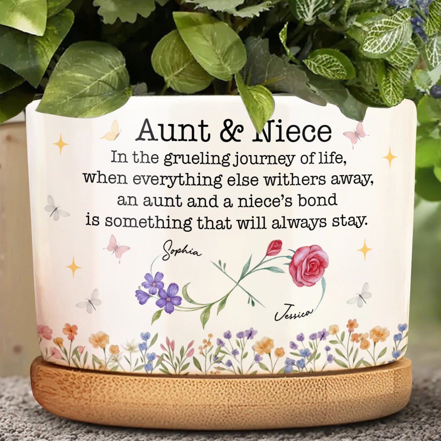 Aunt And Niece’s Bond, Flowers And Butterflies Design