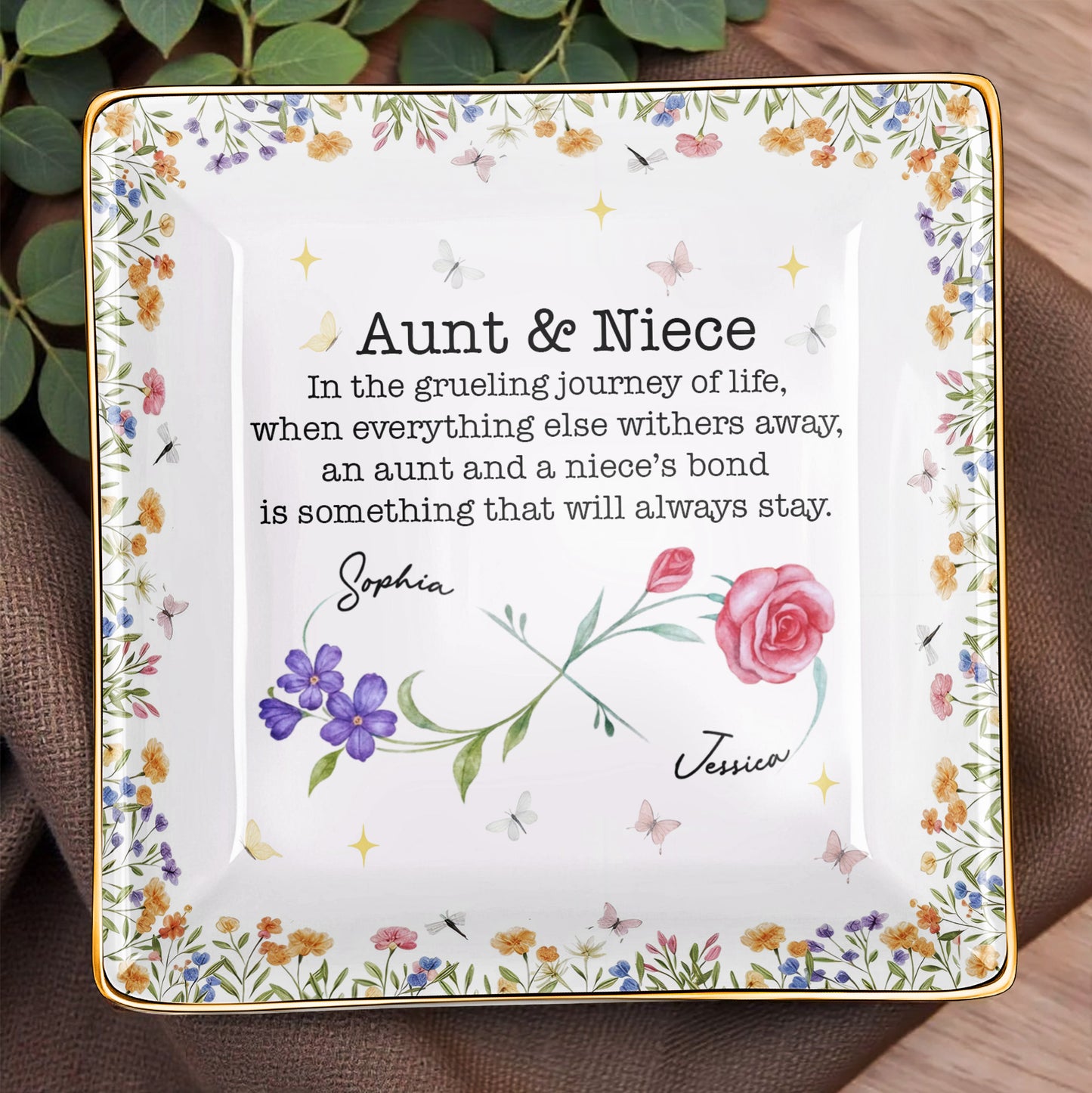 Aunt & Niece Bond, Decorated With Flowers And Butterflies