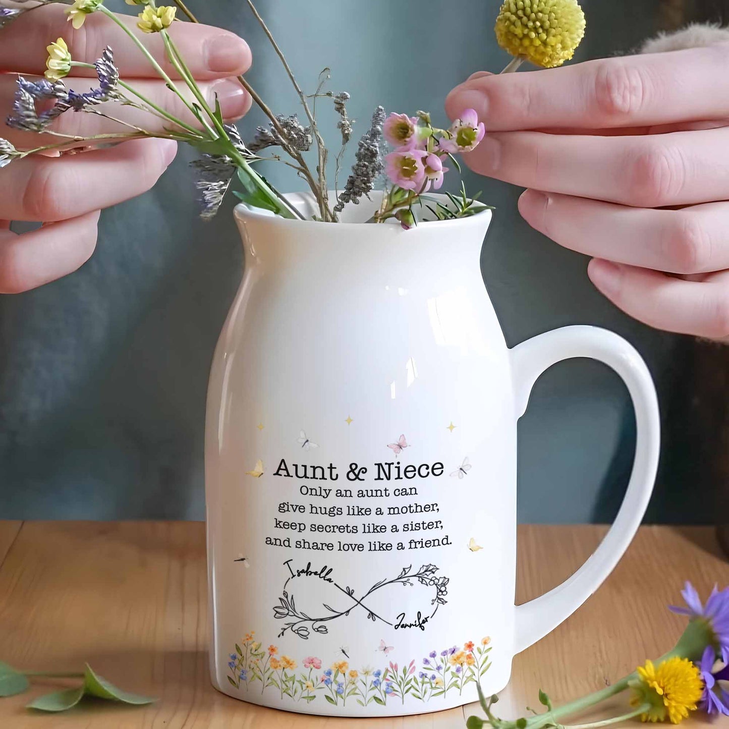 Only An Aunt Can Give Hugs Like A Mother, Flowers And Butterflies