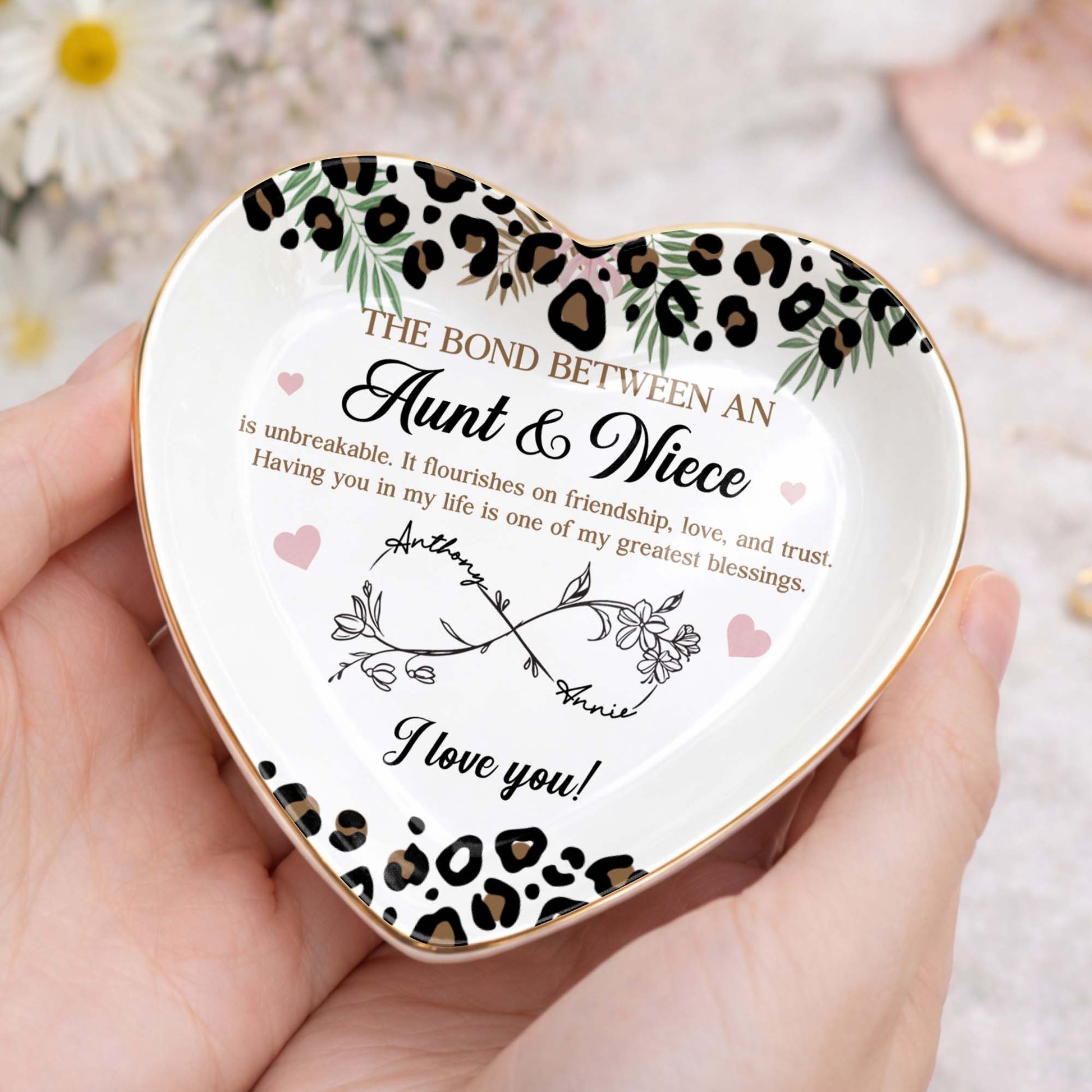 The Bond Between An Aunt And Niece Leopard Print Infinity Flower Ceramic