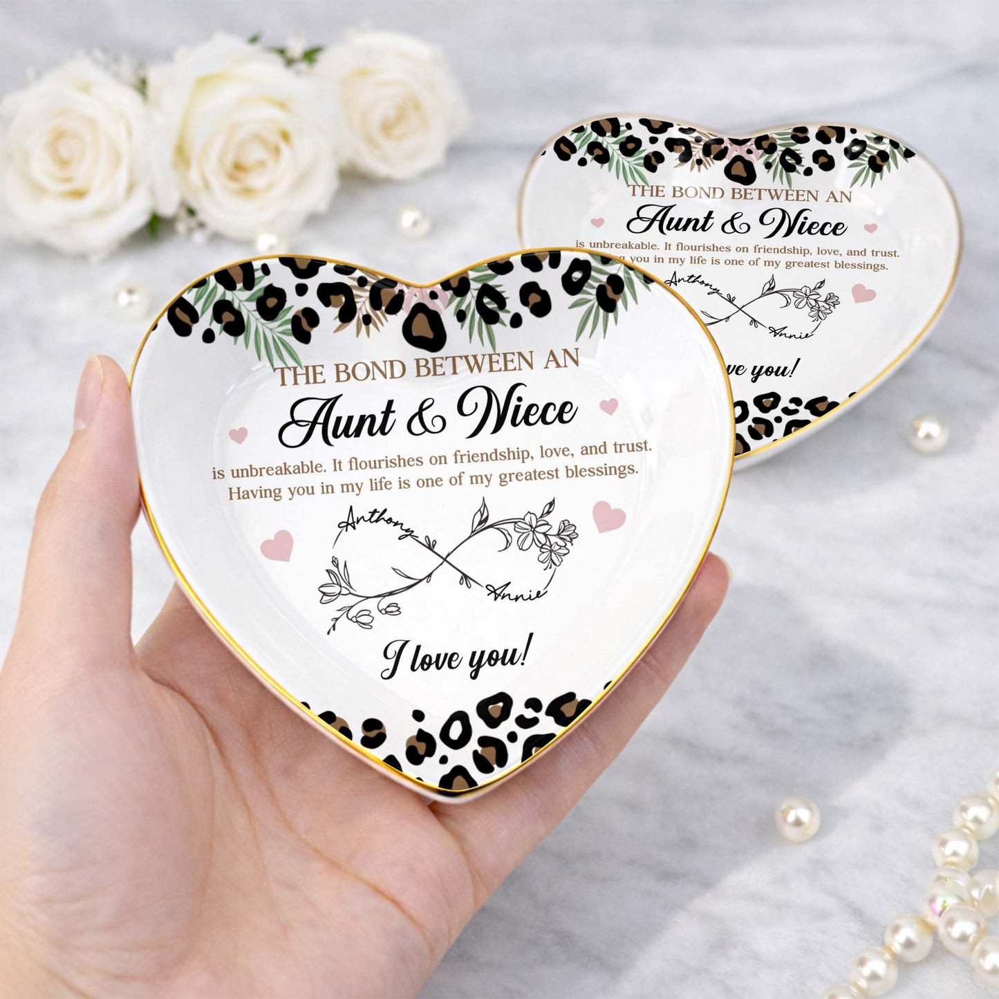 The Bond Between An Aunt And Niece Leopard Print Infinity Flower Ceramic