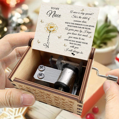 To My Niece, Flower And Butterflies Music Box - Custom Music Box With "You Are My Sunshine" Tune - NCE015_MZB