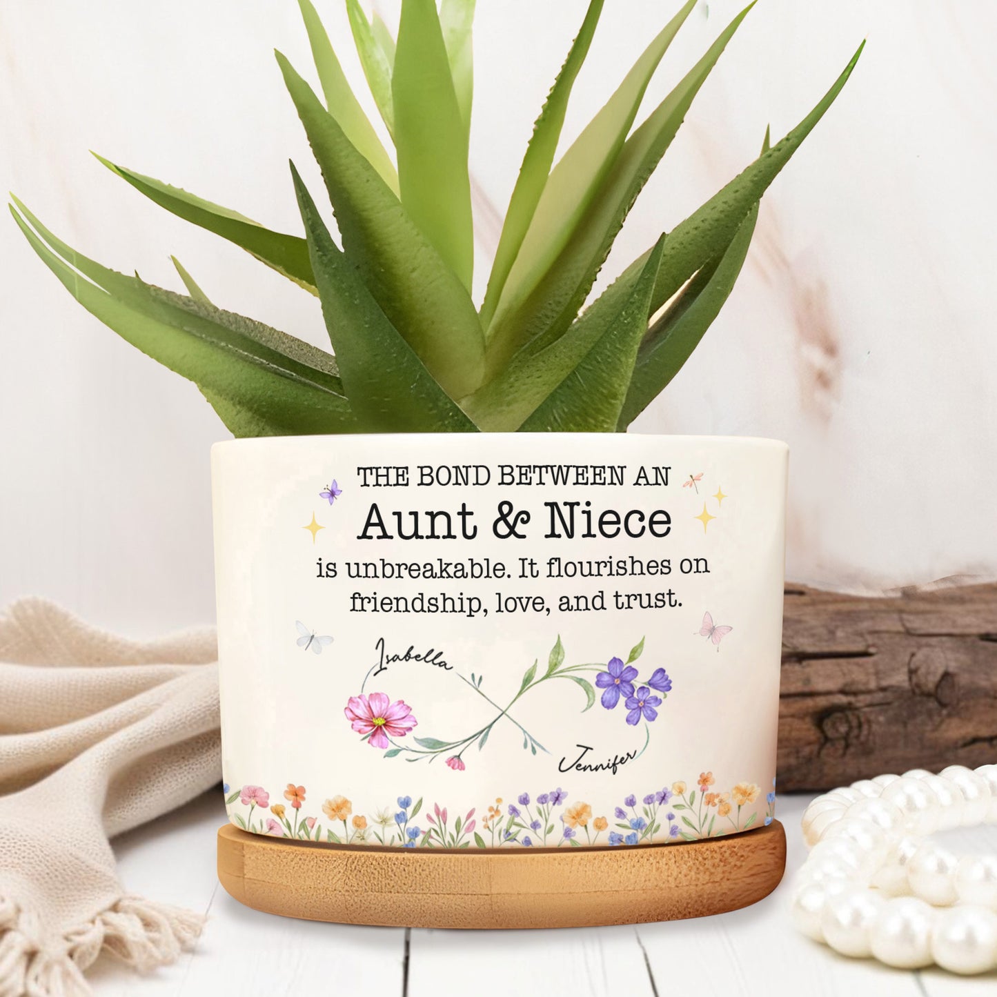 The Bond Between Aunt & Niece, Flowers And Butterflies Design