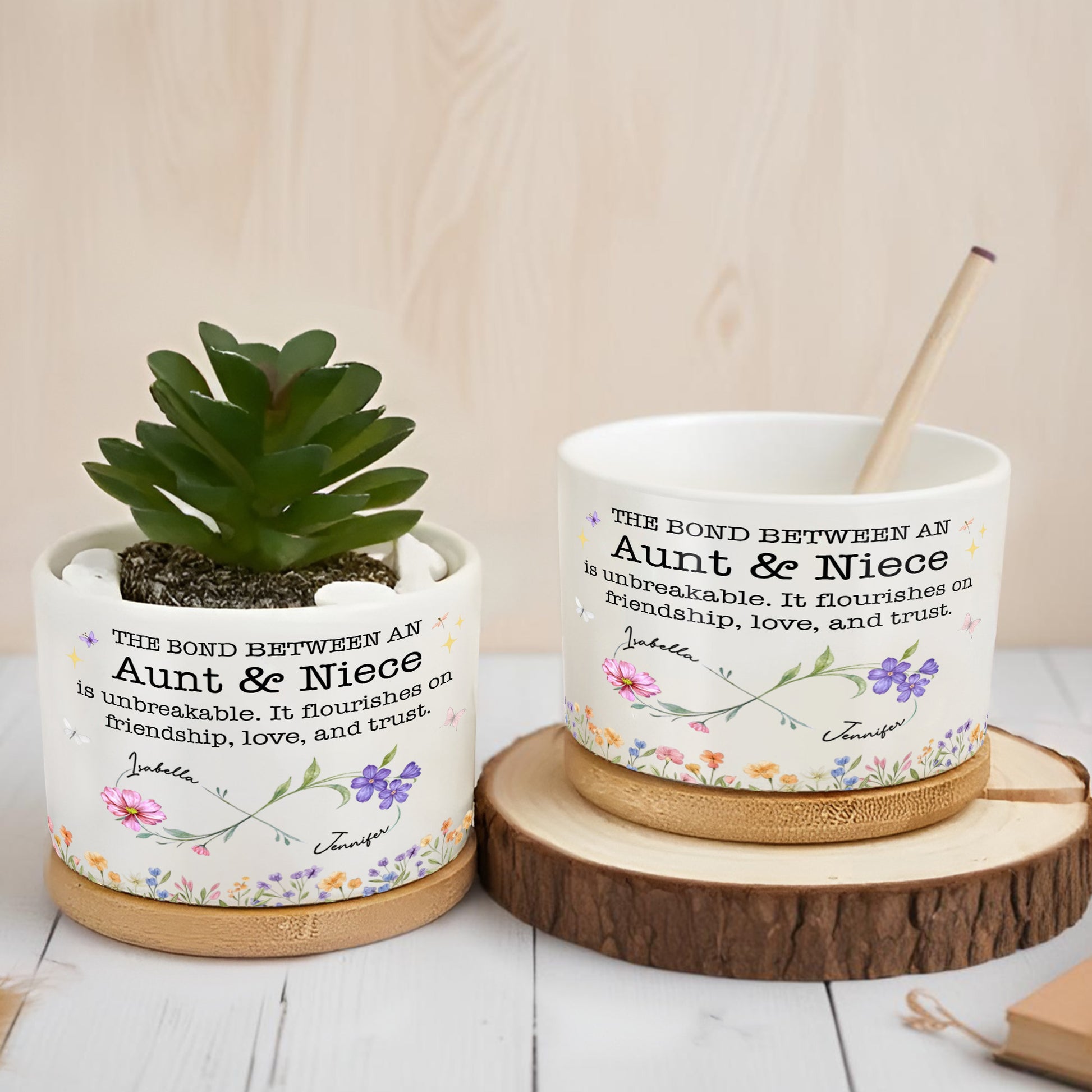 The Bond Between Aunt & Niece, Flowers And Butterflies Design