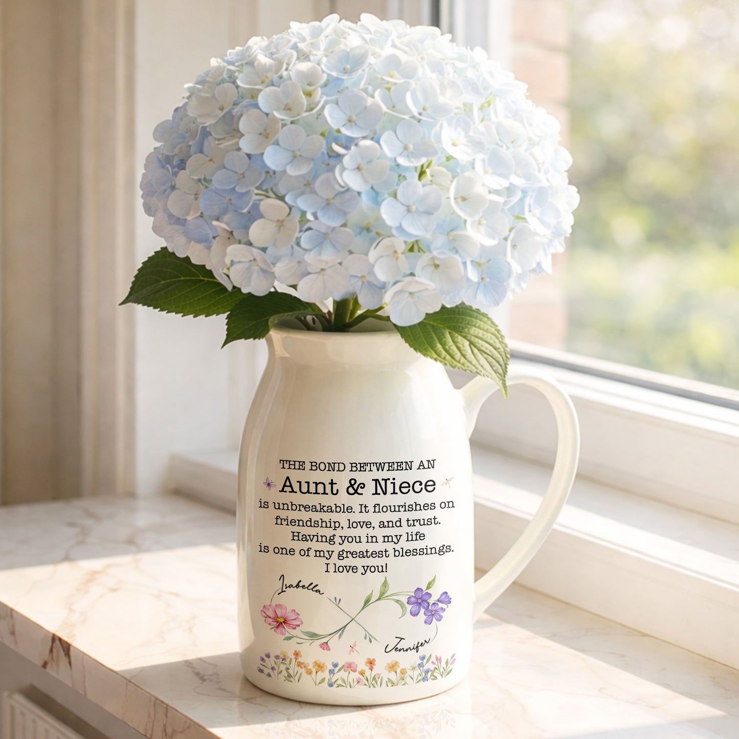 The Bond Between An Aunt & Niece, Flowers Design - Personalized Ceramic Flower Vase - NCE022_CEV