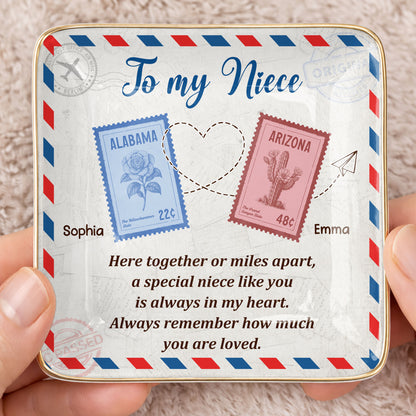 To My Niece, Postal Stamps And Hearts Design