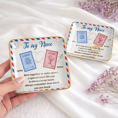 To My Niece, Postal Stamps And Hearts Design