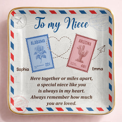 To My Niece, Postal Stamps And Hearts Design