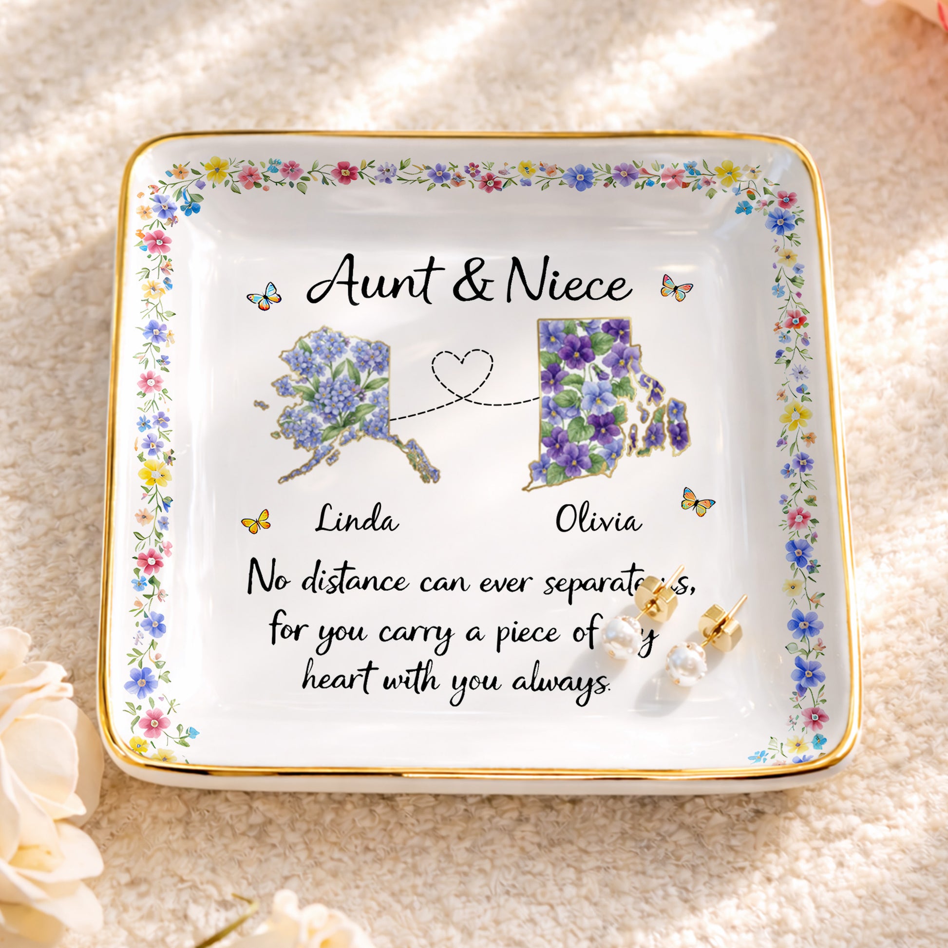 Aunt & Niece No Distance Can Ever Separate Us Floral State Map
