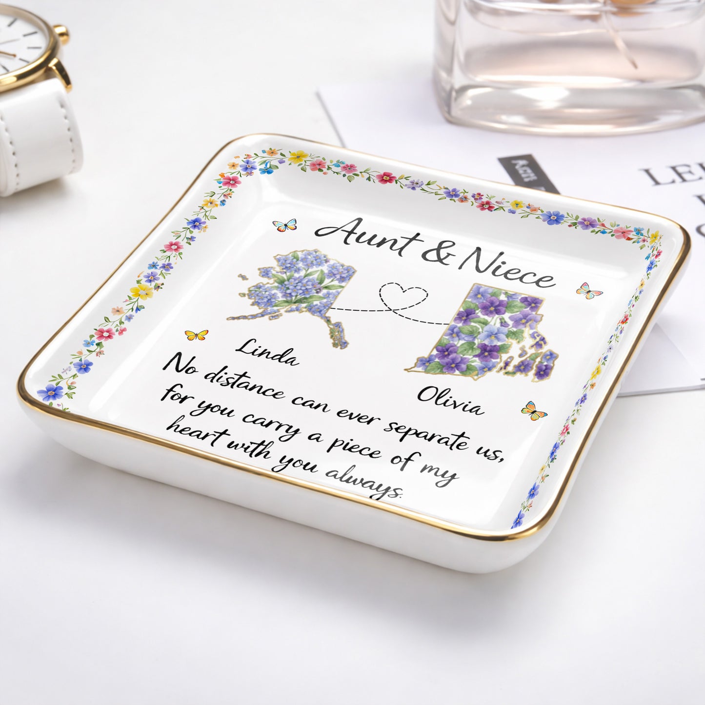 Aunt & Niece No Distance Can Ever Separate Us Floral State Map