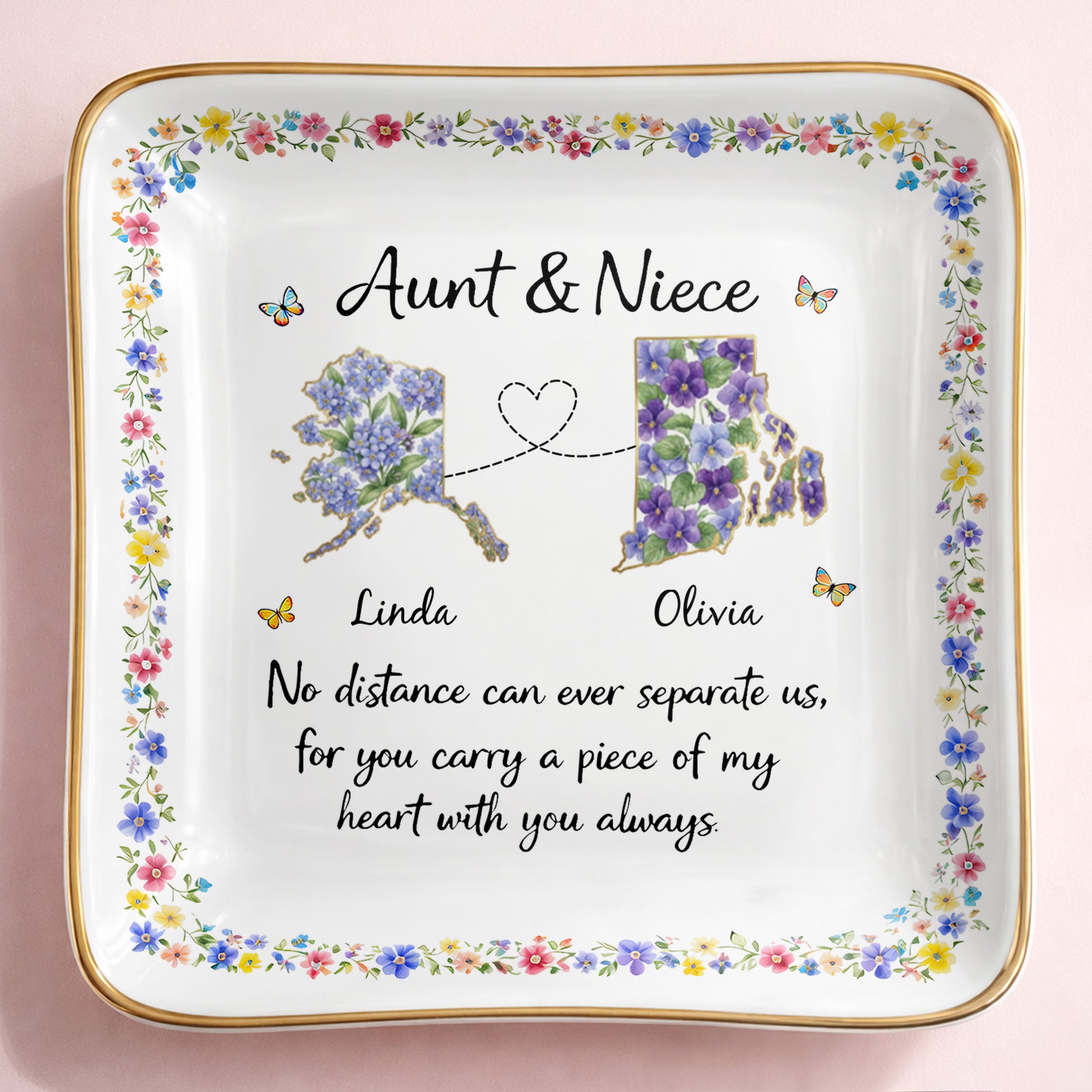 Aunt & Niece No Distance Can Ever Separate Us Floral State Map