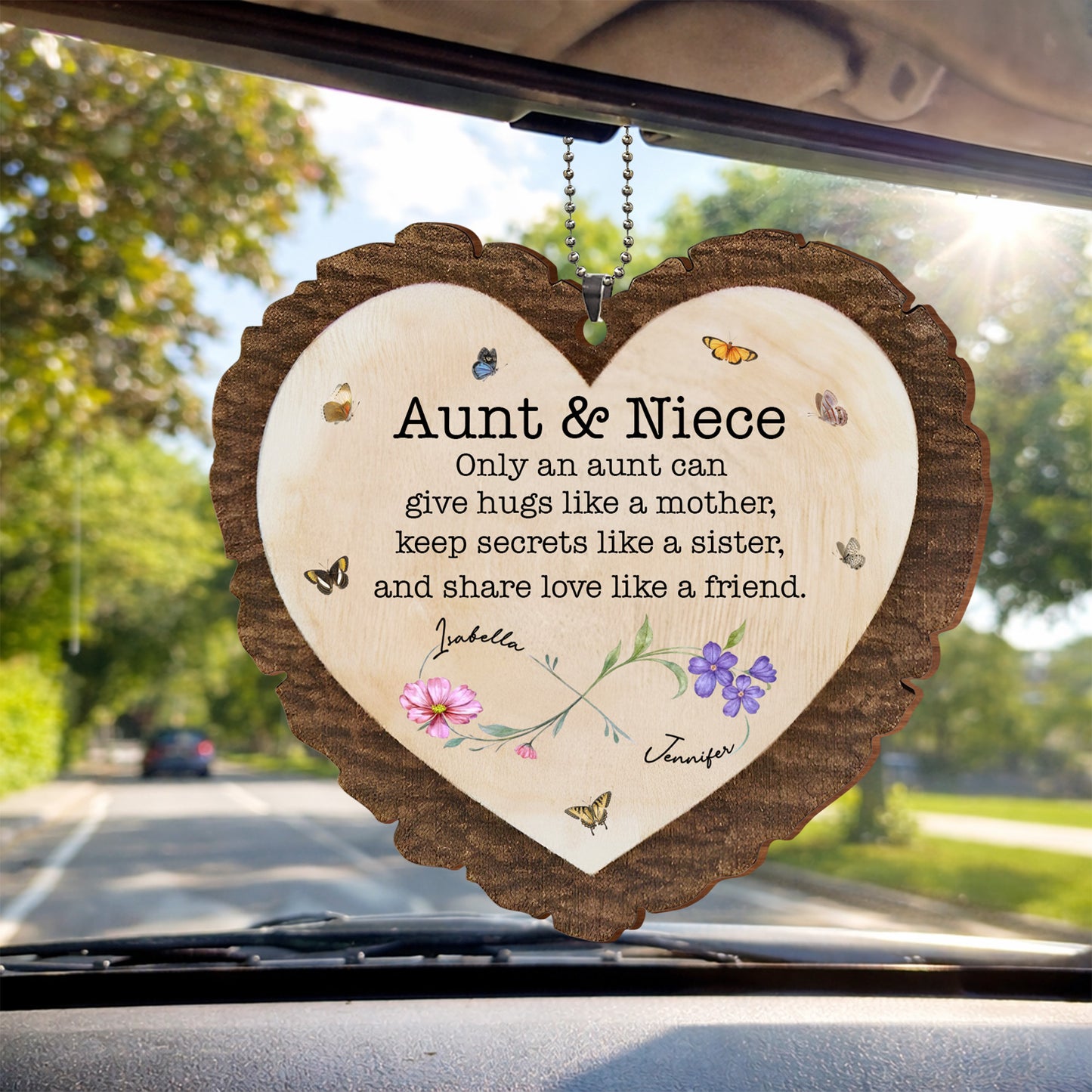 Aunt & Niece Give Hugs Like A Mother With Butterflies And Flowers