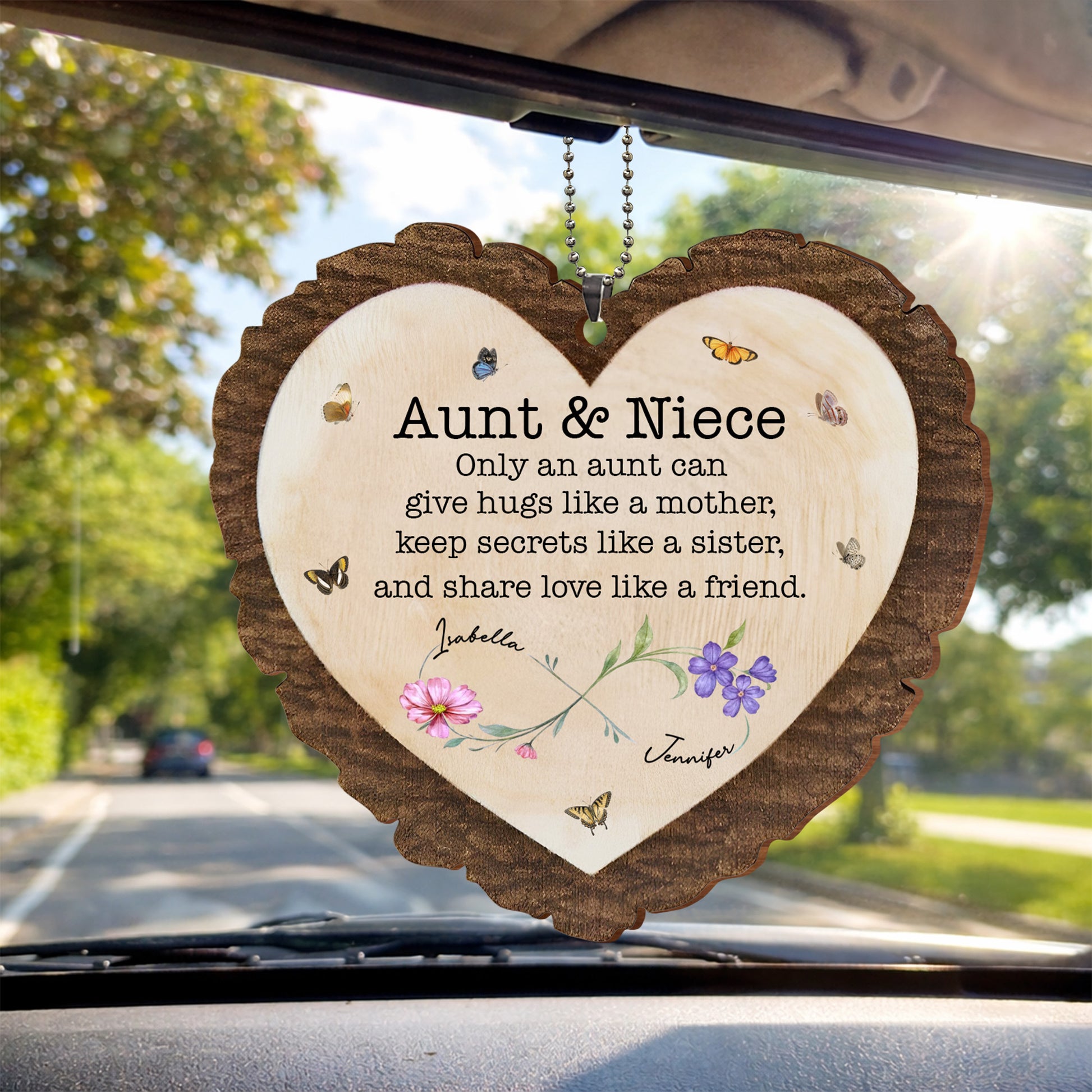 Aunt & Niece Give Hugs Like A Mother With Butterflies And Flowers