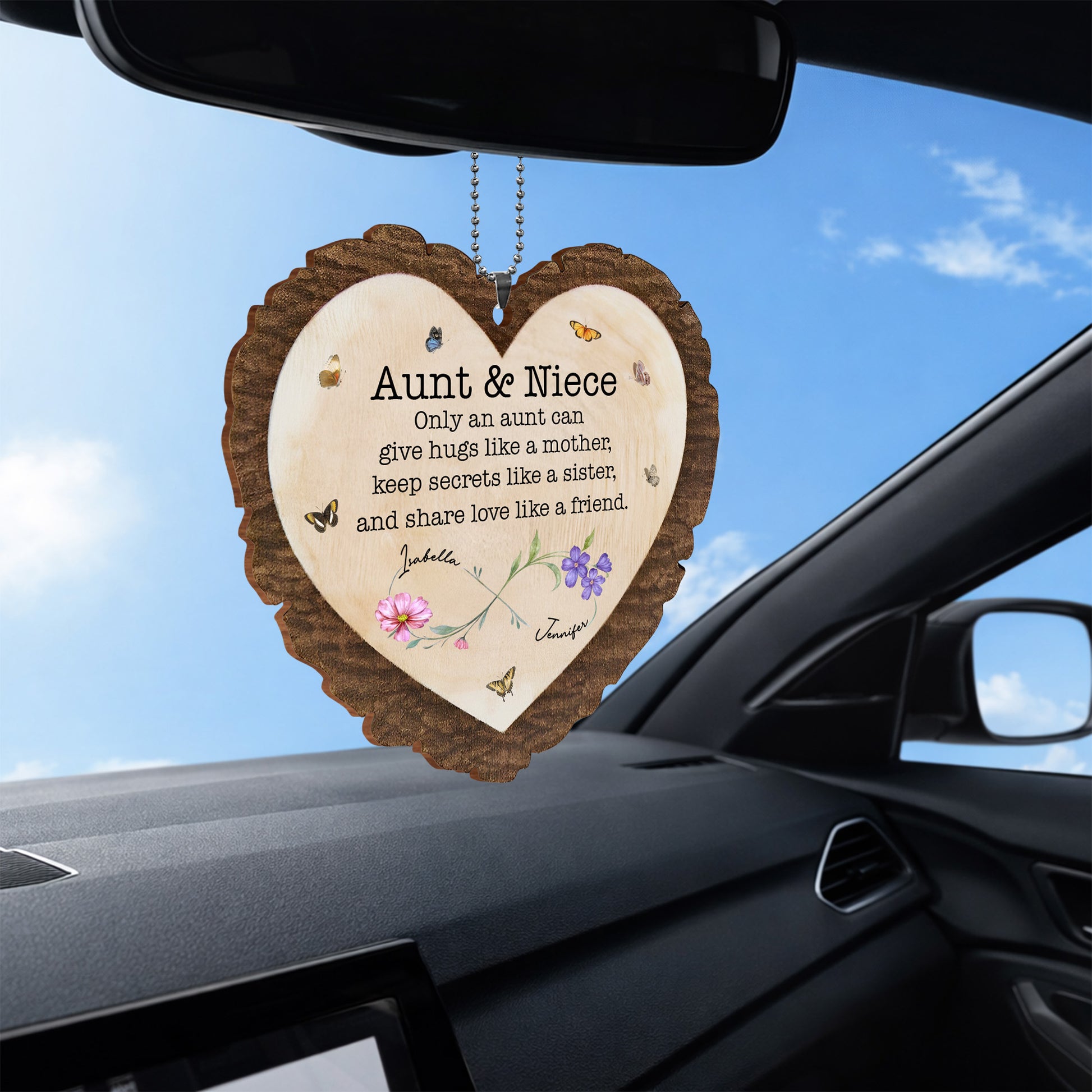 Aunt & Niece Give Hugs Like A Mother With Butterflies And Flowers