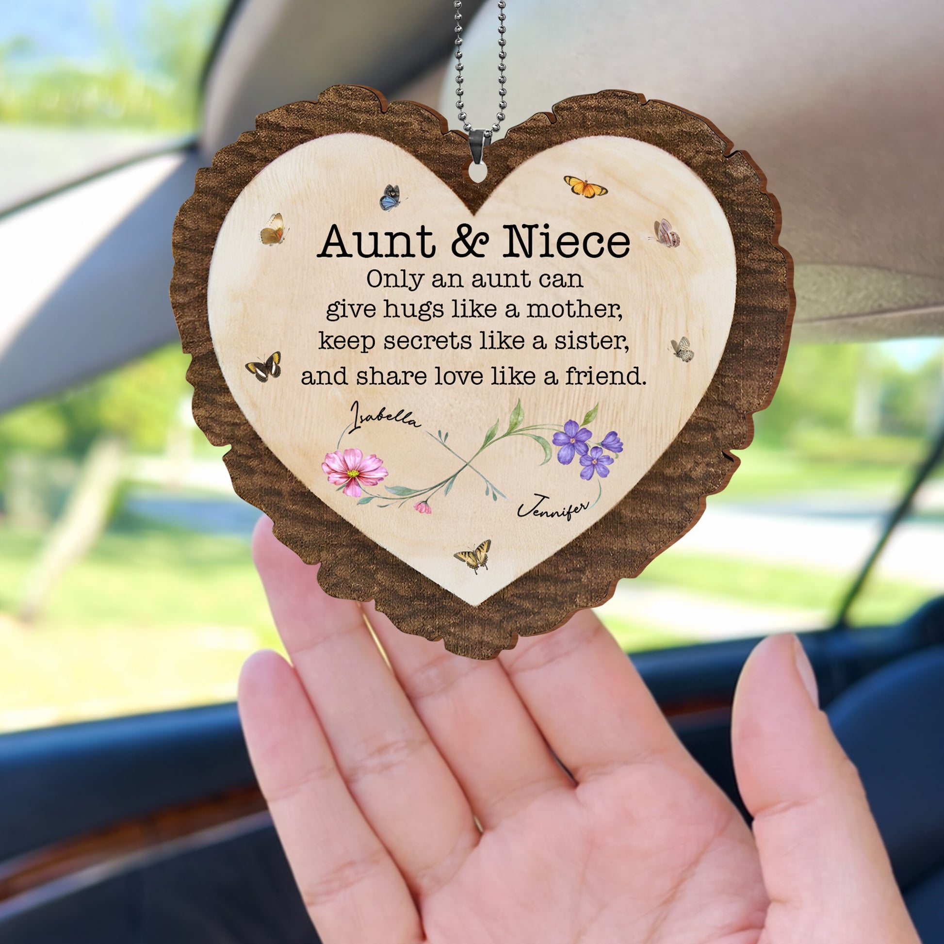 Aunt & Niece Give Hugs Like A Mother With Butterflies And Flowers