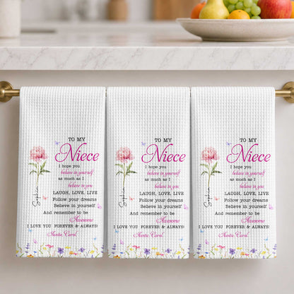 To My Niece Believe In Yourself With Pink Birth Flower - Personalized Kitchen Towel - NCE094_TOWL