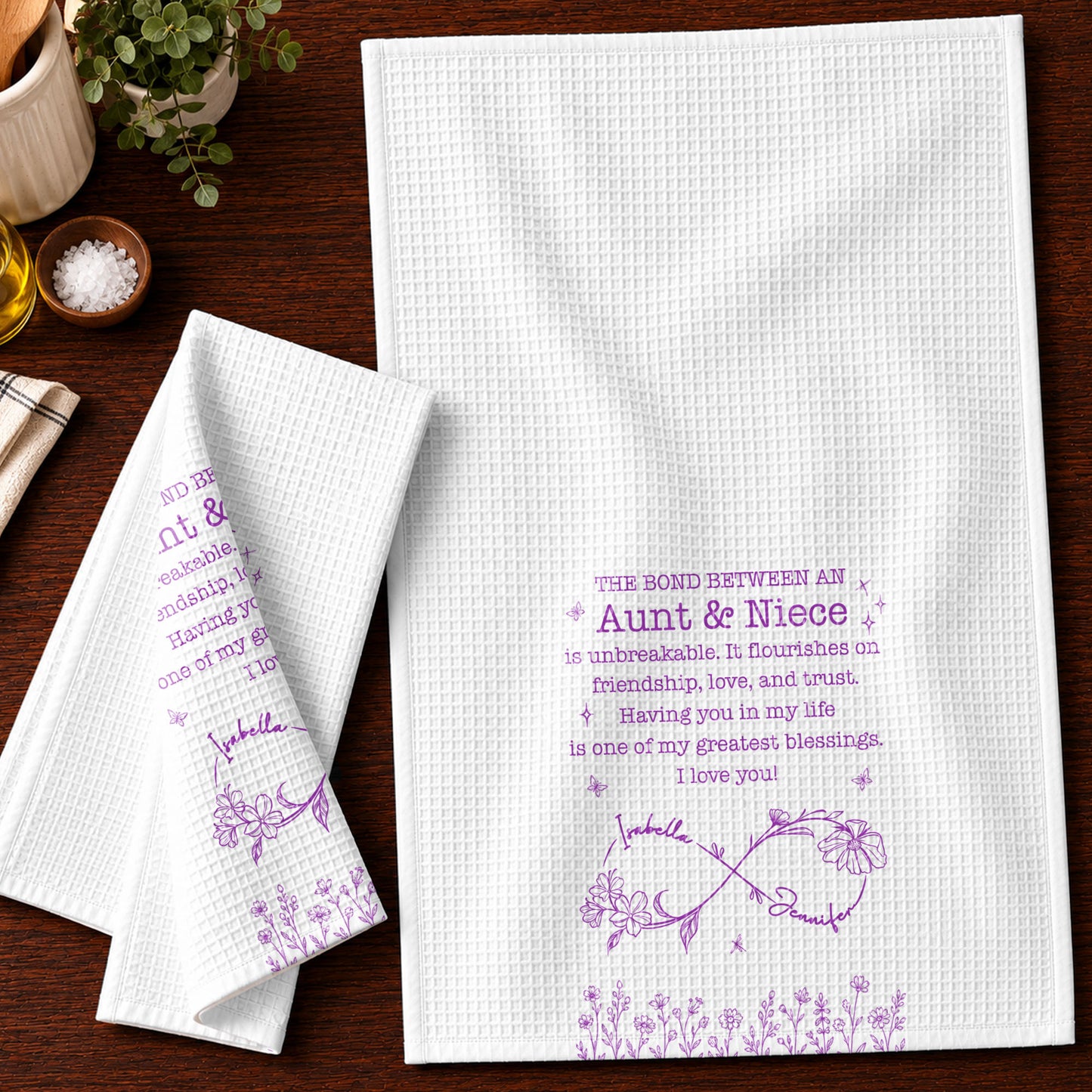 The Bond Between An Aunt And Niece Unbreakable Flowers Design - Personalized Kitchen Towel - NCE102_TOWL