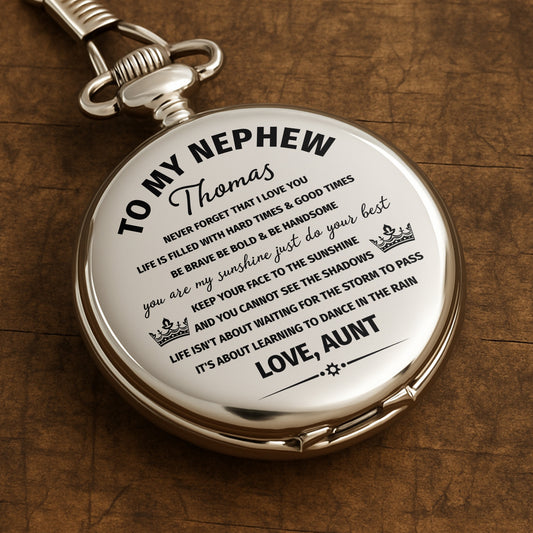 To My Nephew, Embrace Life's Hard And Good Times - Personalized Silver Plated Pocket Watch - NEP001_SWATCH