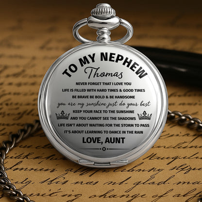 To My Nephew, Embrace Life's Hard And Good Times - Personalized Silver Plated Pocket Watch - NEP001_SWATCH