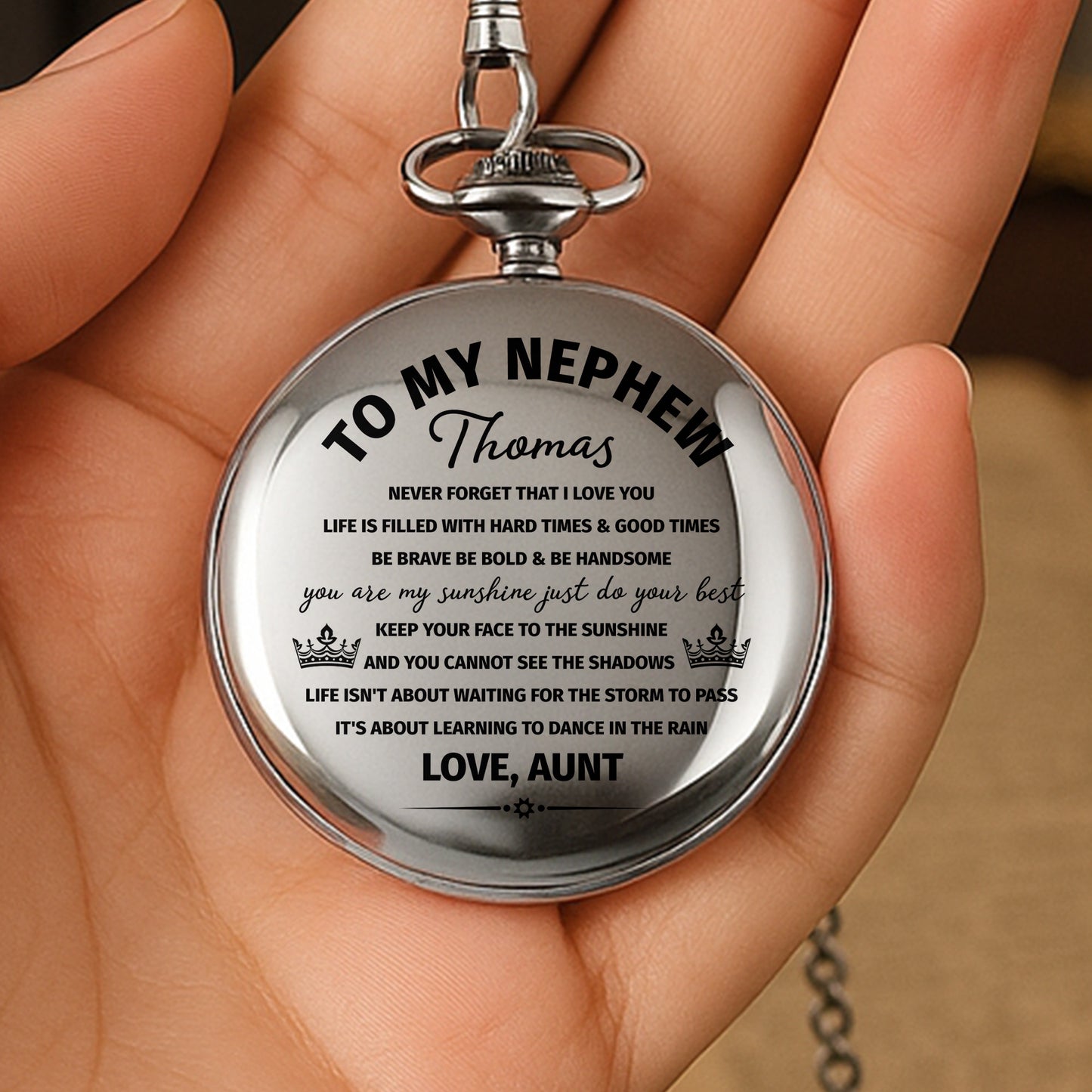 To My Nephew, Embrace Life's Hard And Good Times - Personalized Silver Plated Pocket Watch - NEP001_SWATCH