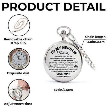To My Nephew, Embrace Life's Hard And Good Times - Personalized Silver Plated Pocket Watch - NEP001_SWATCH