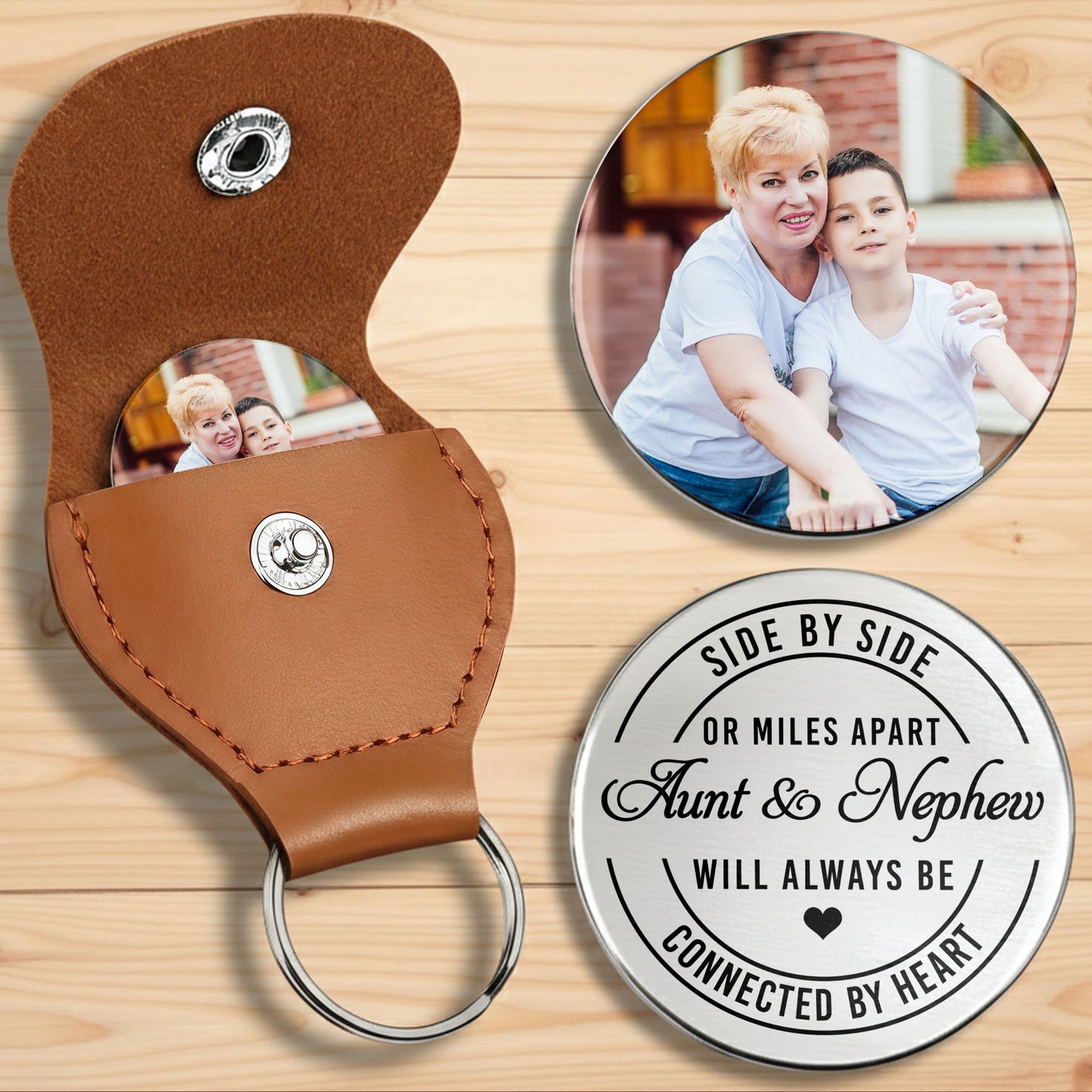 Side By Side Or Miles Apart Aunt And Nephew Heart Photo Keychain - Personalized Custom Pocket Hug - NEP006_HTOK