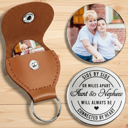Side By Side Or Miles Apart Aunt And Nephew Heart Photo Keychain - Personalized Custom Pocket Hug - NEP006_HTOK