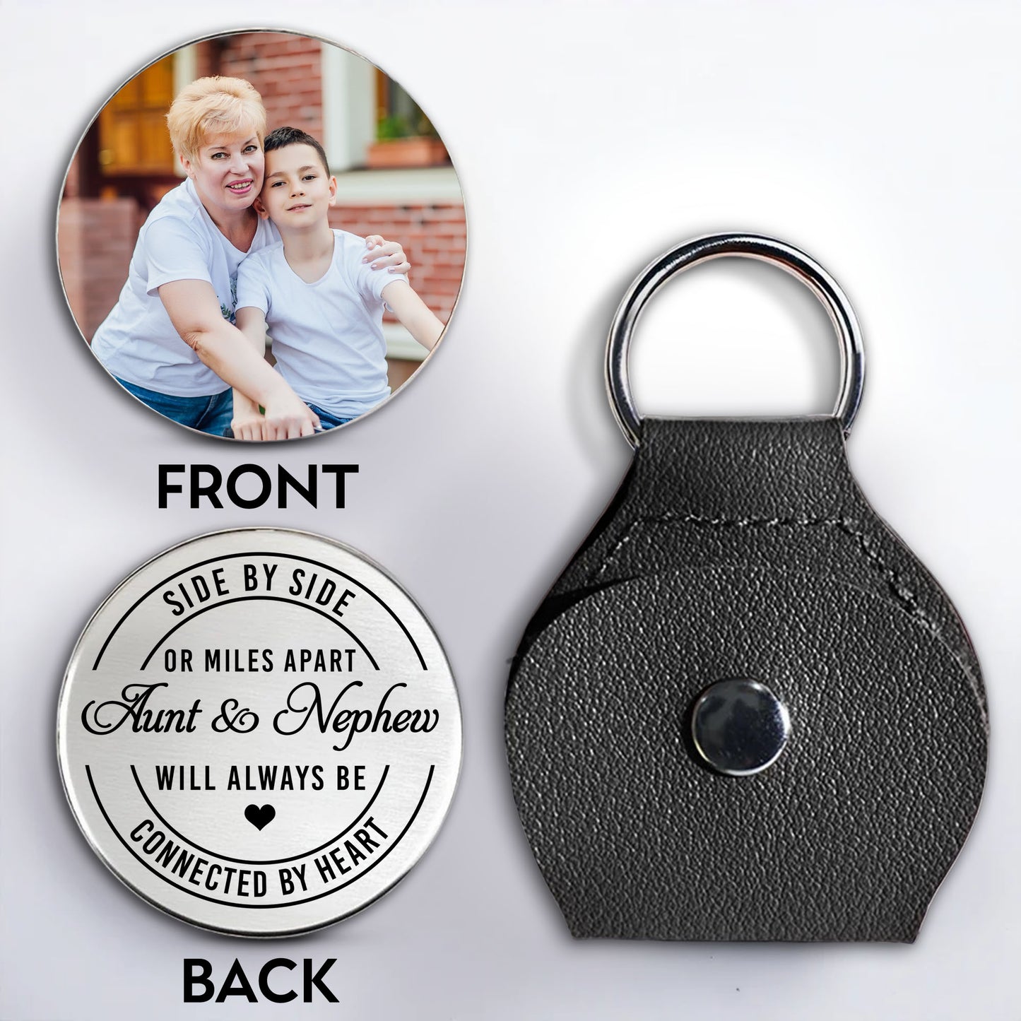 Side By Side Or Miles Apart Aunt And Nephew Heart Photo Keychain - Personalized Custom Pocket Hug - NEP006_HTOK