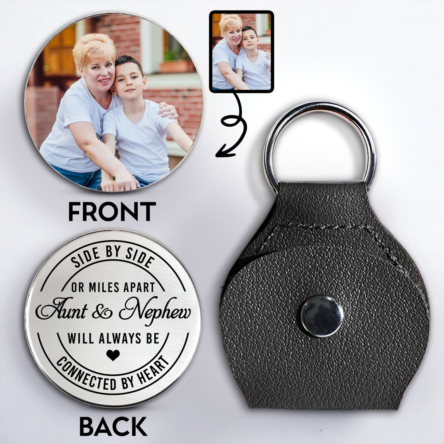 Side By Side Or Miles Apart Aunt And Nephew Heart Photo Keychain - Personalized Custom Pocket Hug - NEP006_HTOK
