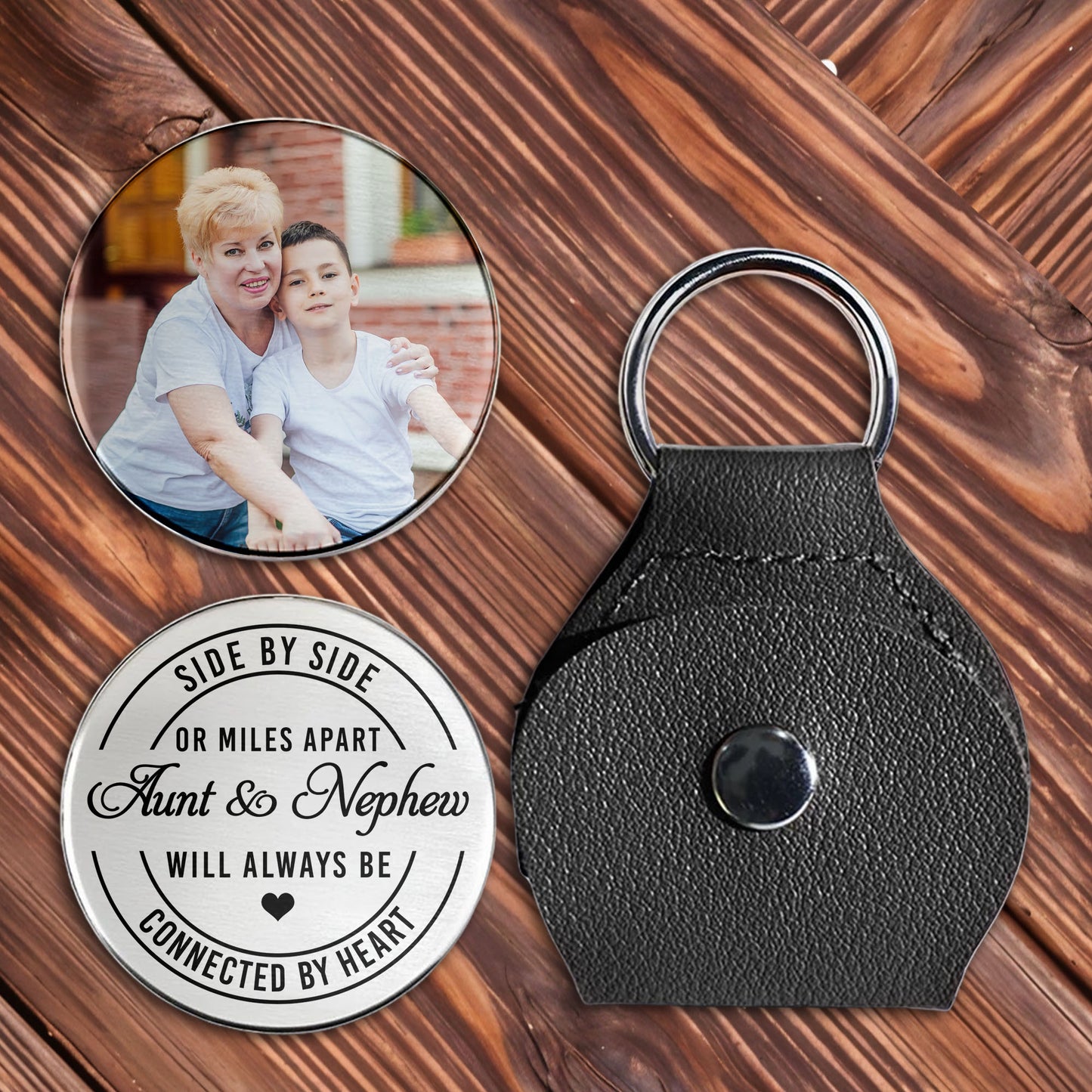 Side By Side Or Miles Apart Aunt And Nephew Heart Photo Keychain - Personalized Custom Pocket Hug - NEP006_HTOK