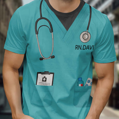 Customizable Nursing Themed T-Shirt With Stethoscope and Medical Badge