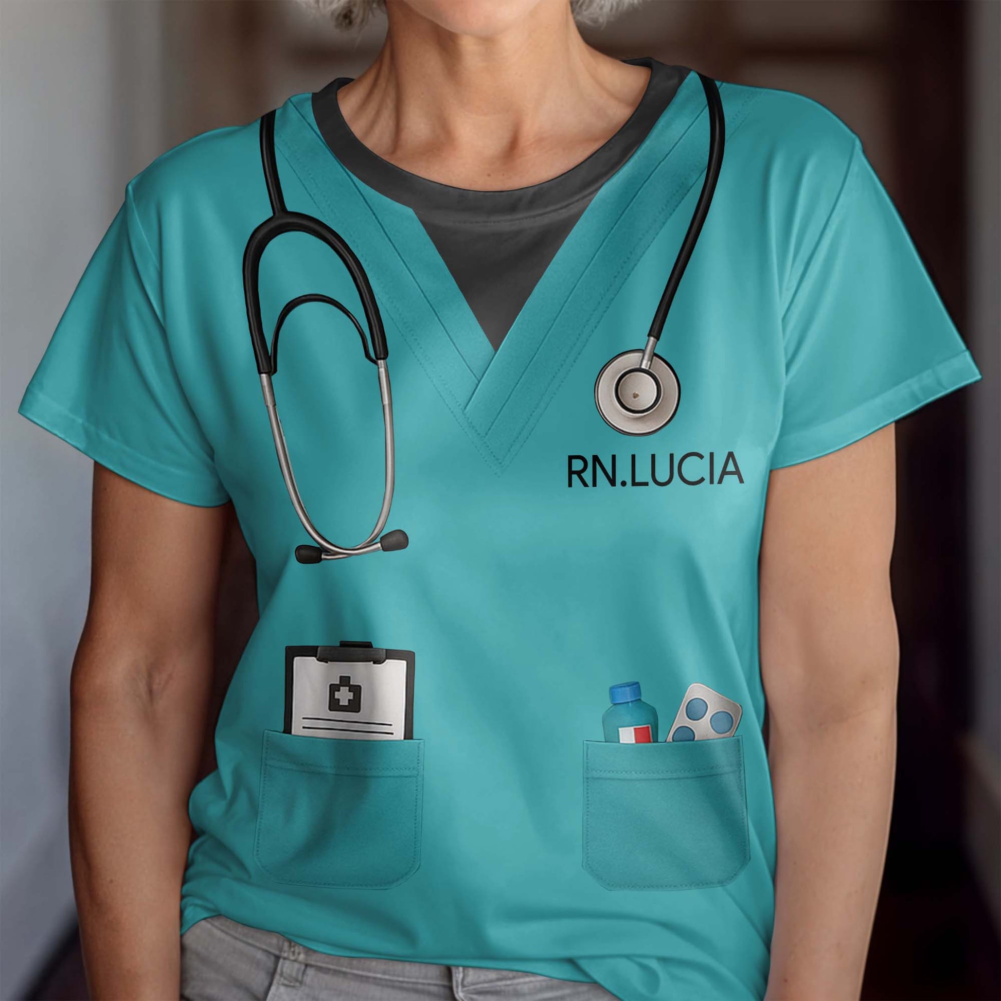 Customizable Nursing Themed T-Shirt With Stethoscope and Medical Badge
