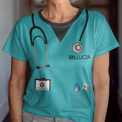 Customizable Nursing Themed T-Shirt With Stethoscope and Medical Badge