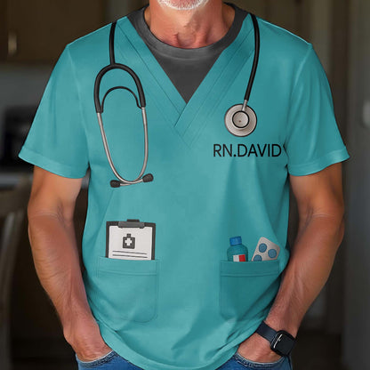 Customizable Nursing Themed T-Shirt With Stethoscope and Medical Badge