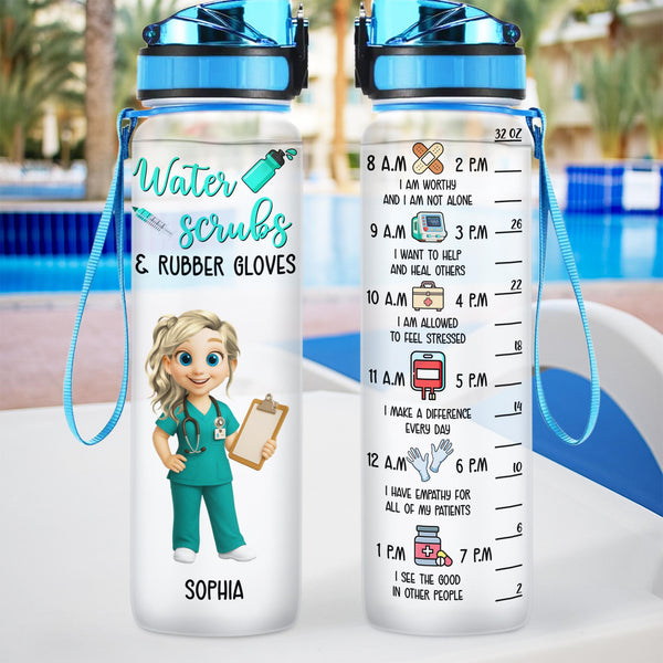 Water, Scrubs & Rubber Gloves, Nurse With Stethoscope