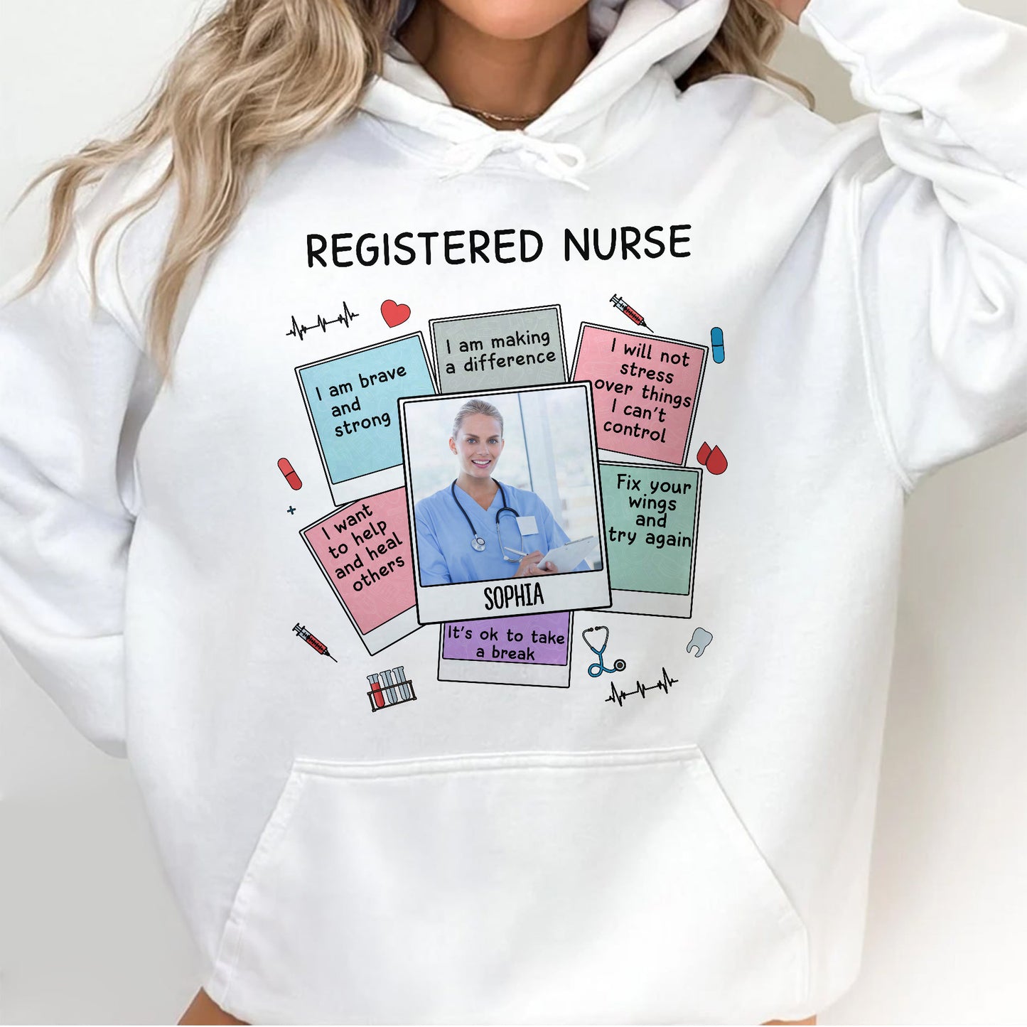 Registered Nurse Motivational Quotes With Medical Symbols - Personalized Custom Unisex T-shirt, Hoodie - NUR028_WBAS